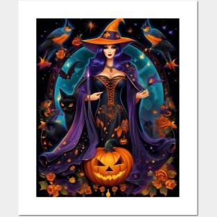 Halloween Spooky Neon Black Magic Witch Posters and Art